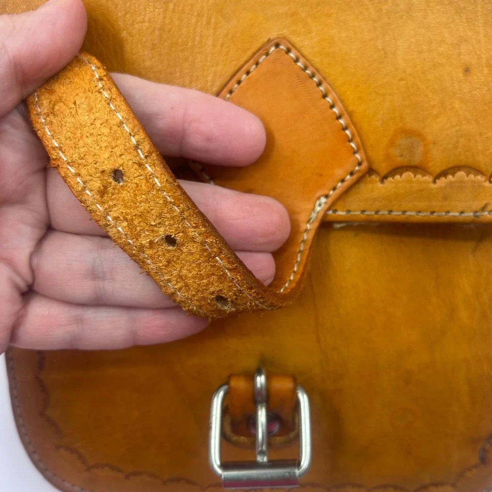 Hand Tooled‎ Leather Crossbody Messenger Bag Rustic Boho Vintage Style